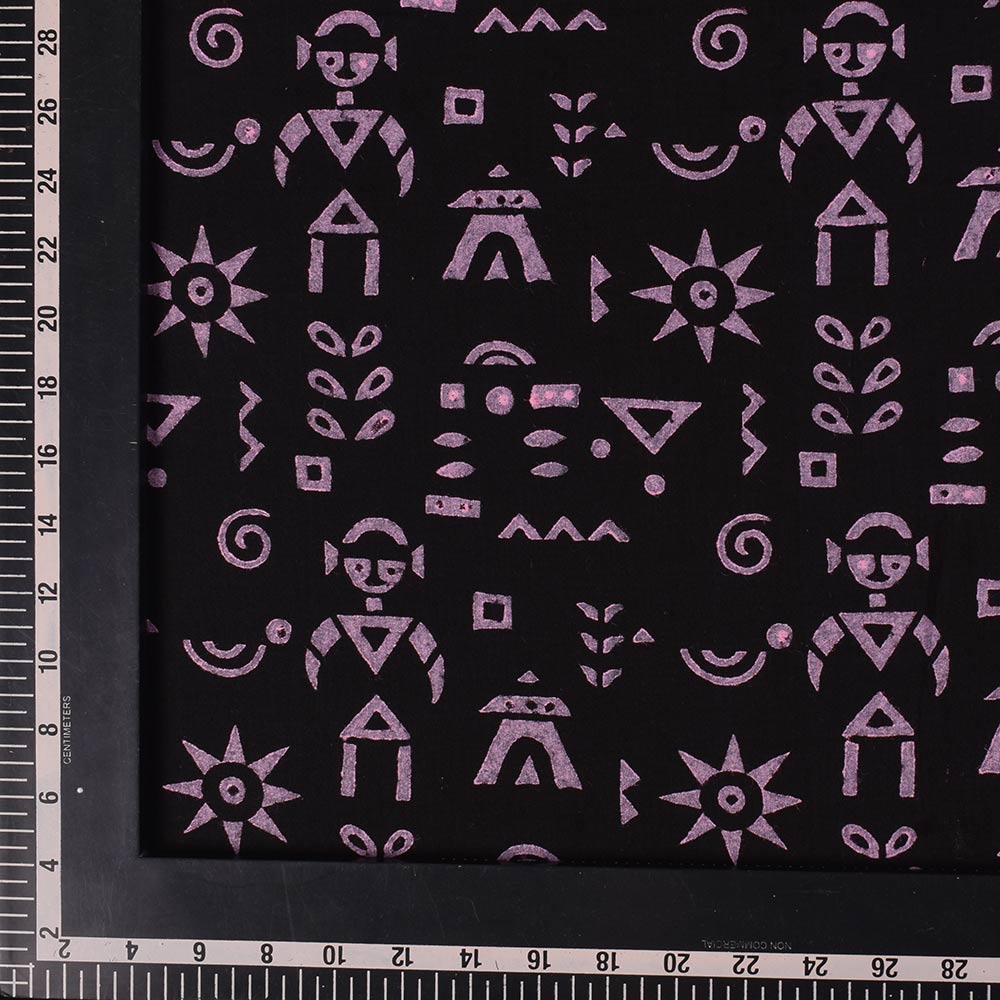 ABSTRACT BLACK BLOCK PRINTED PURE COTTON 65 GSM HANDWOVEN FABRIC 38