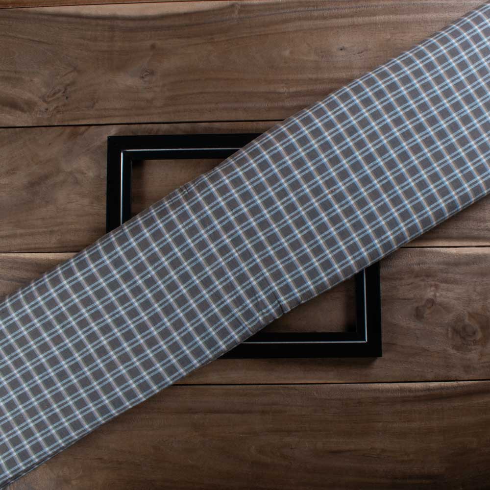 Check Grey and White Pure Cotton 105 GSM Handwoven Fabric