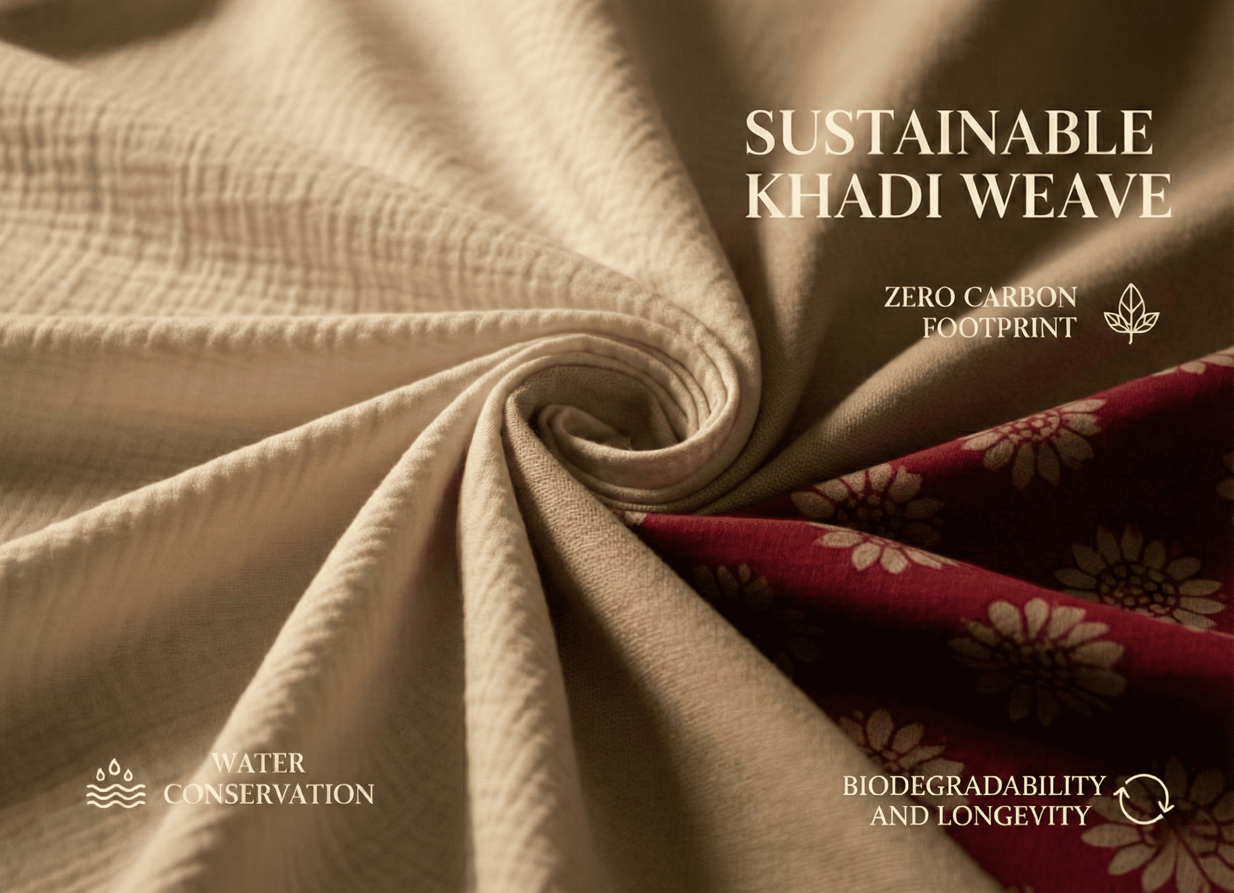 Sustainable khadi fabric displayed with natural cotton fibers highlighting low-impact textile production