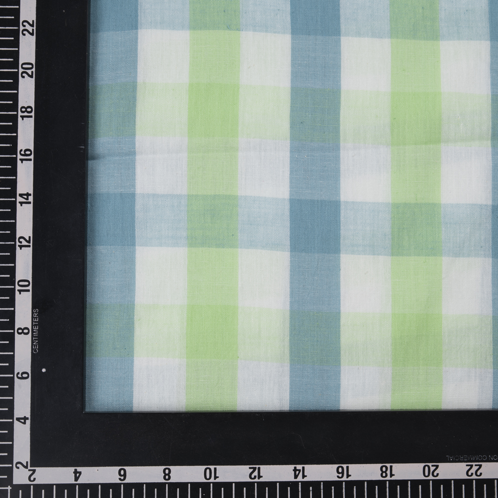 CHECK BLUE & GREEN PURE COTTON 90 GSM HANDWOVEN FABRIC