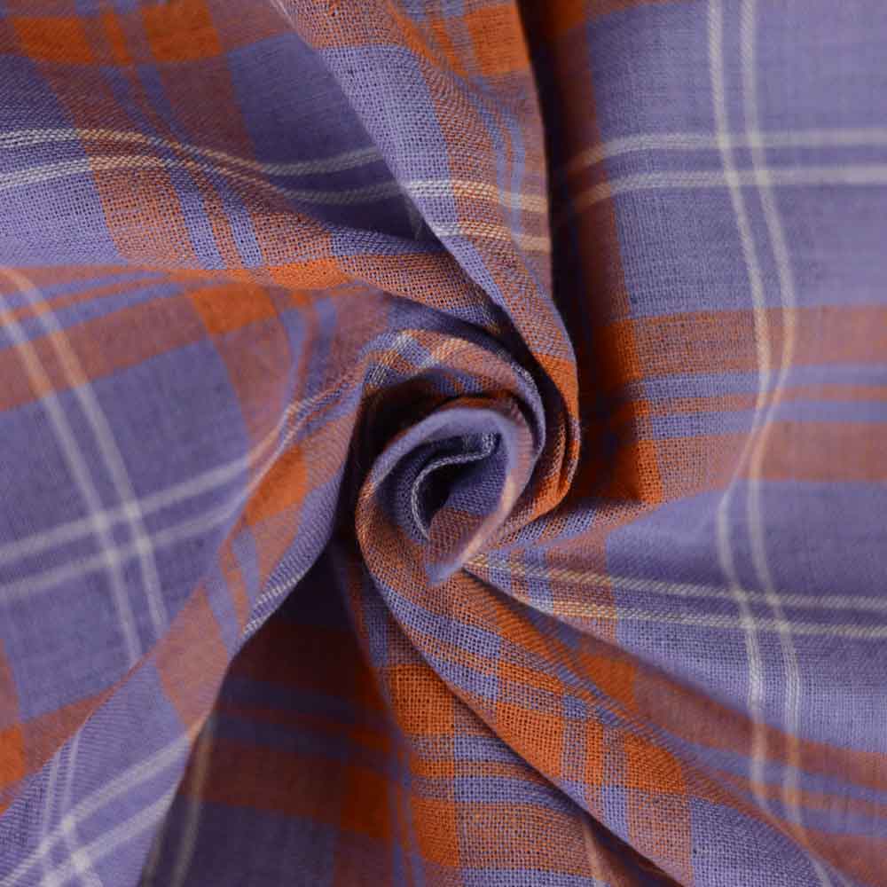 Check Orange & Purple Pure Cotton 94 GSM Handwoven Fabric