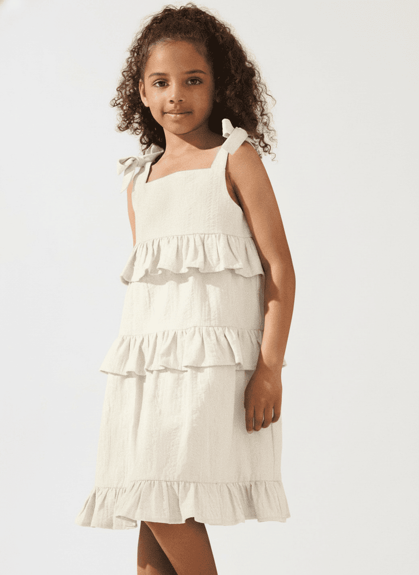 Shoulder Tied Rfed Kid's Dress
