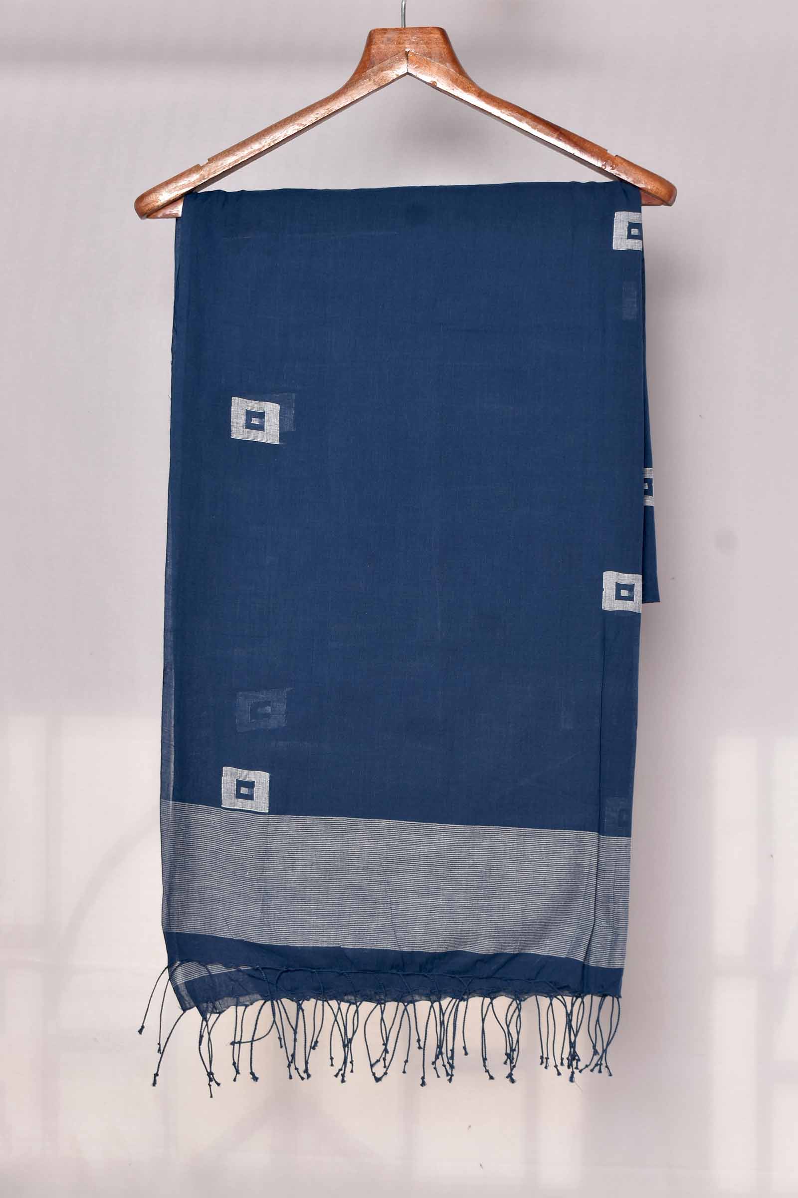 Geometric Blue Handwoven Pure Cotton Scarf
