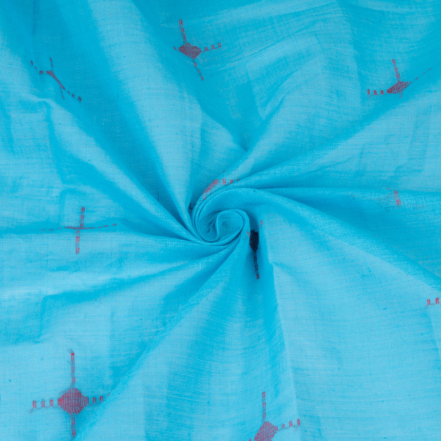 Geometric Blue Jamdani Pure Cotton 58 GSM Fabric 180