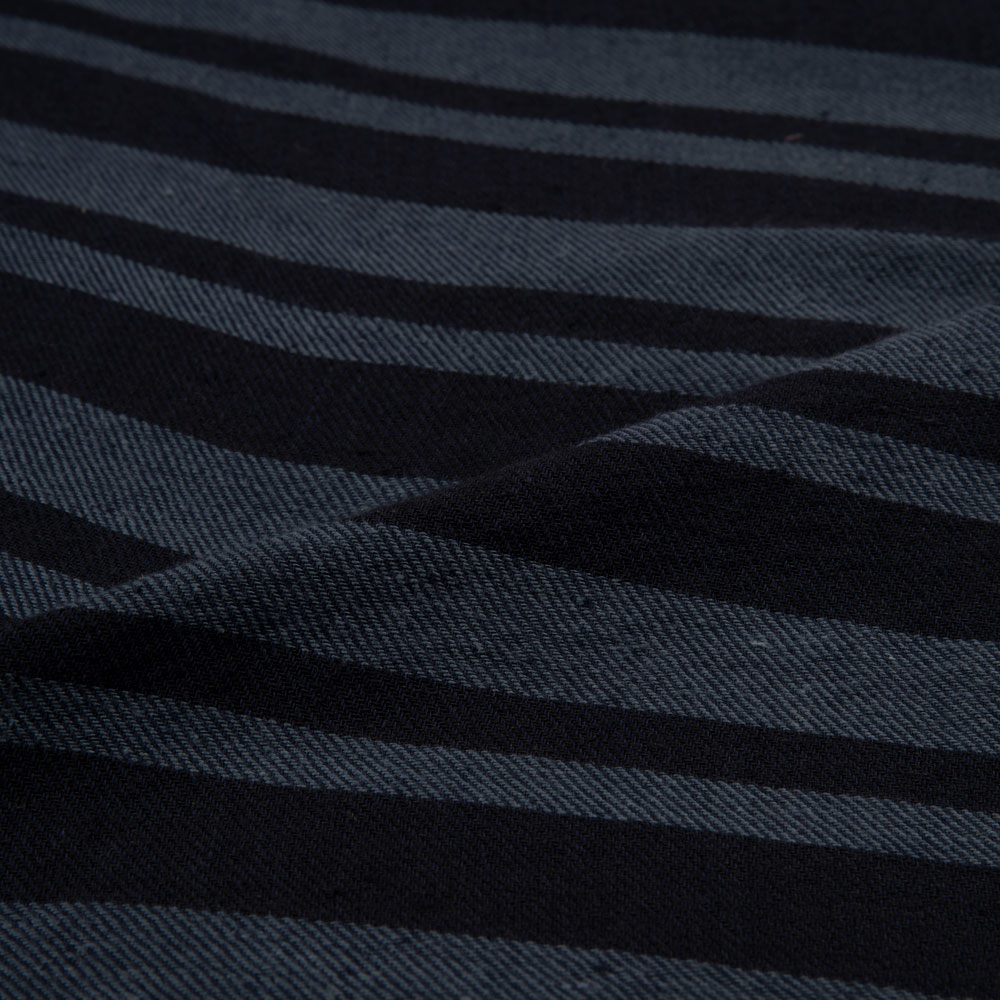 STRIPE TWILL BLACK COTTON KHADI 128 GSM HANDWOVEN FABRIC