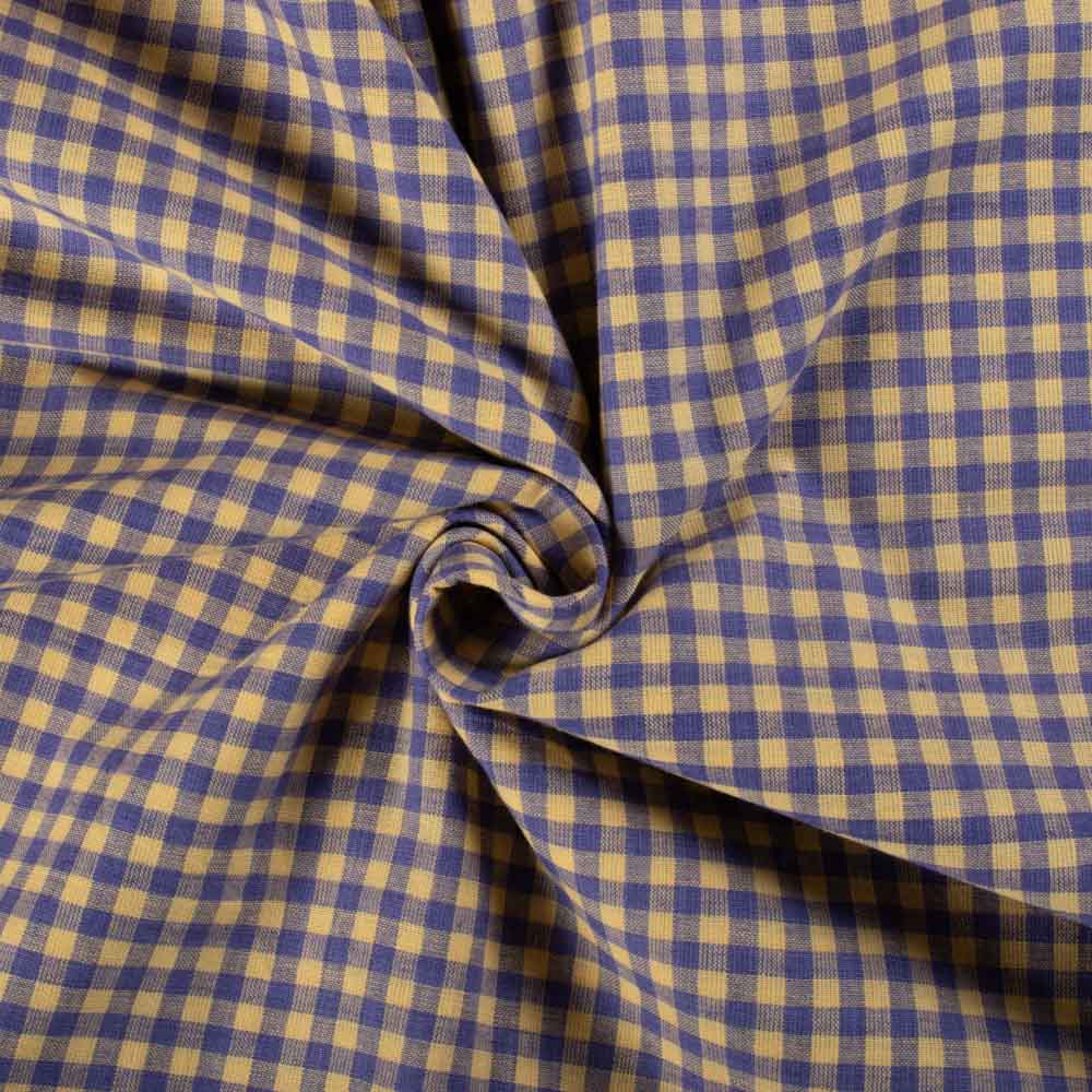 Purple & Yellow Check Pure Cotton 100 GSM Handwoven Fabric