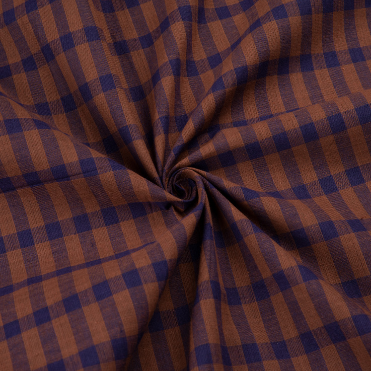 Check Blue & Brown Pure Cotton 98 GSM Handwoven Fabric