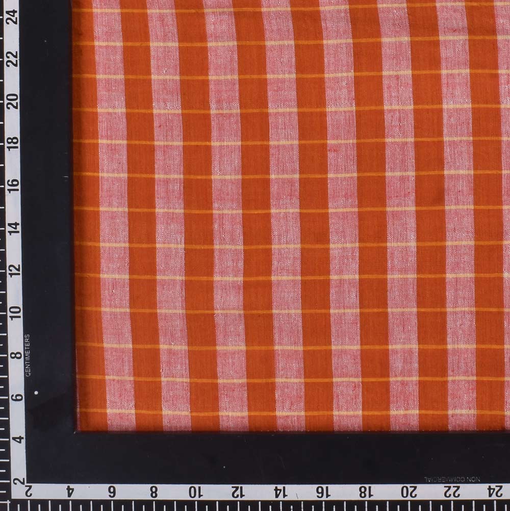 CHECK ORANGE & PINK PURE COTTON 66 GSM HANDWOVEN FABRIC