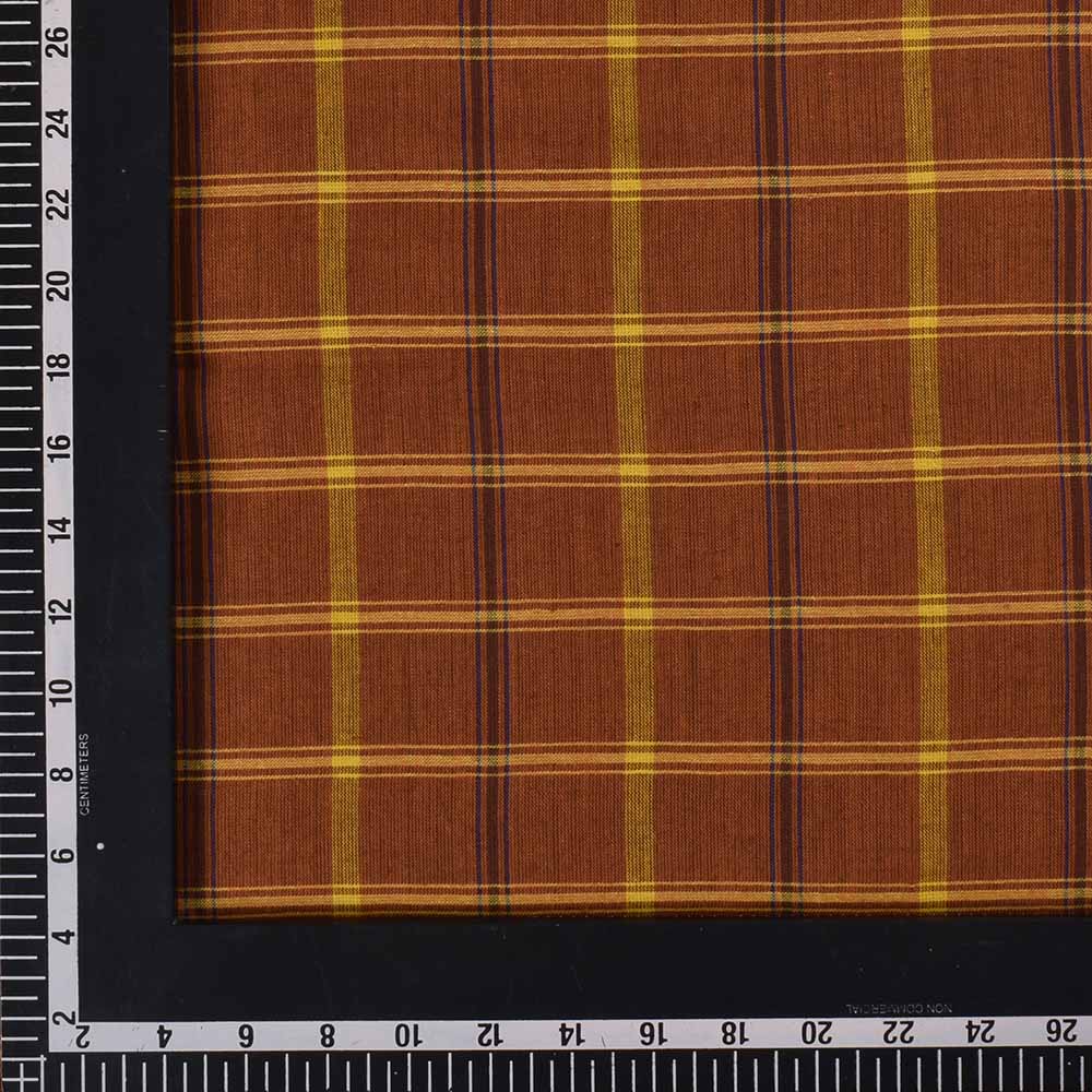 CHECK BROWN YELLOW PURE COTTON 97 GSM HANDWOVEN FABRIC