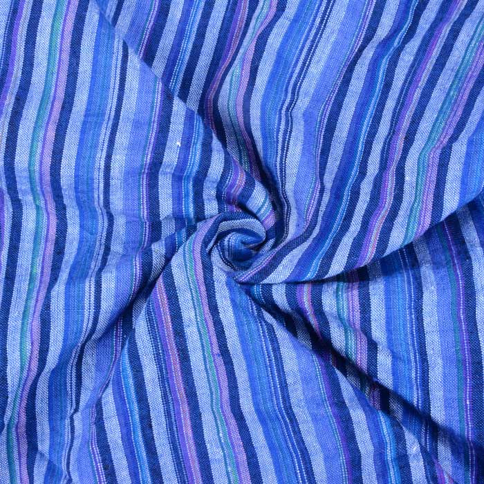 Stripe Blue Multicolour Khadi Cotton 107 GSM Handwoven Fabric