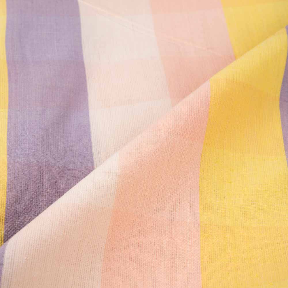 CHECK PEACH PURPLE & YELLOW COTTON 130 GSM HANDWOVEN FABRIC