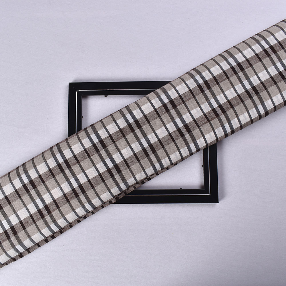 Check Brown White Black Khadi Cotton 100 GSM Handwoven Fabric