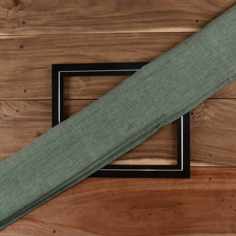 Chambray Green Khadi Cotton 75 GSM Handwoven Fabric H21