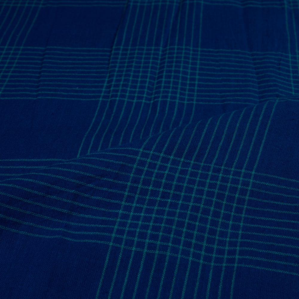 CHECK BLUE PURE COTTON 86 GSM HANDWOVEN FABRIC