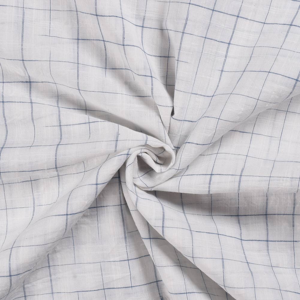 Check Blue & White Slub Cotton 86 GSM Handwoven Fabric