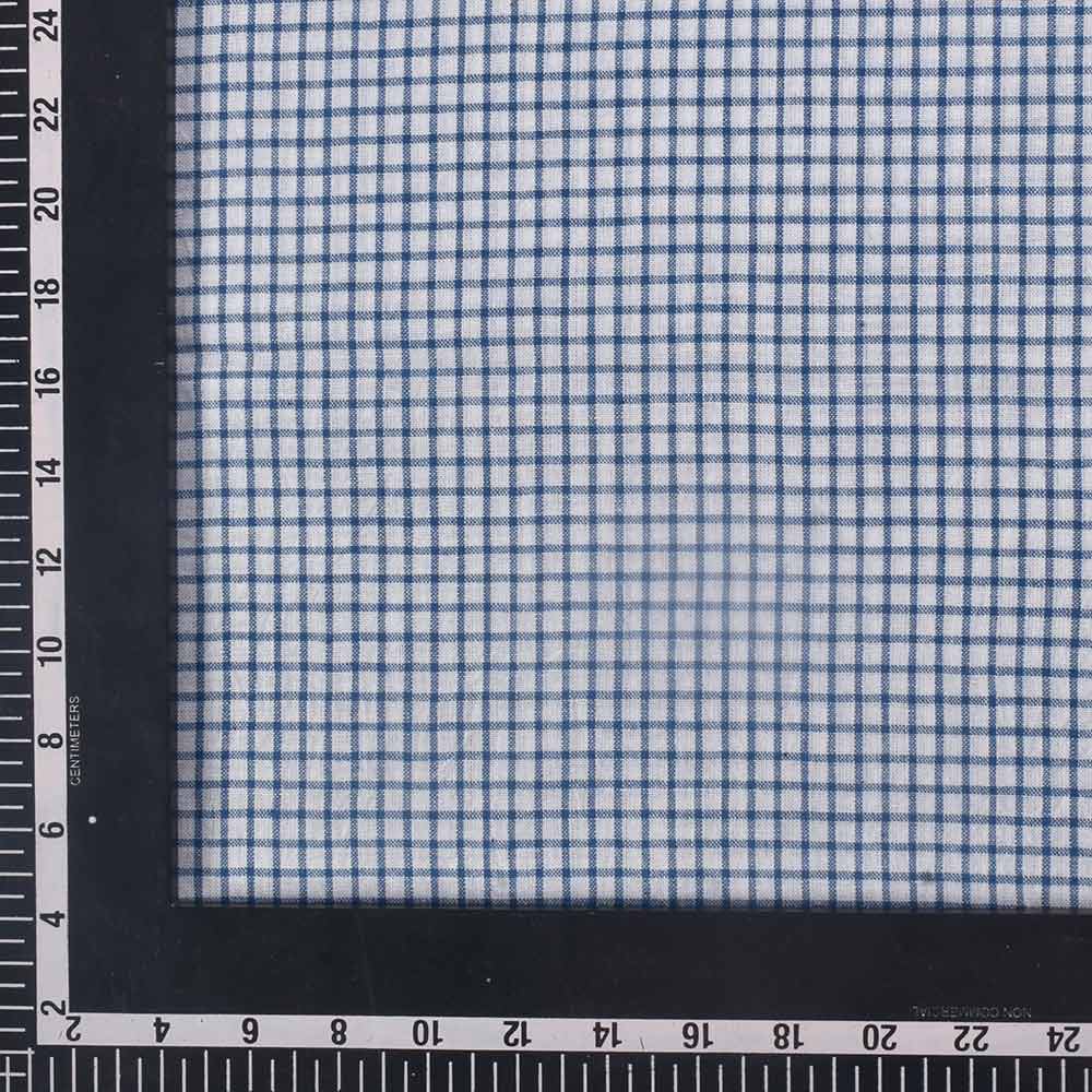 CHECK WHITE & BLUE PURE COTTON 95 GSM HANDWOVEN FABRIC