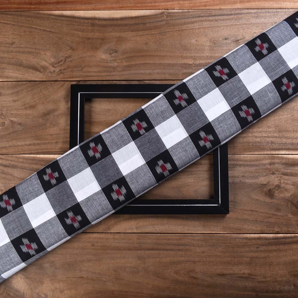 Black White Ikkat Pure Cotton 80 GSM Handwoven Fabric
