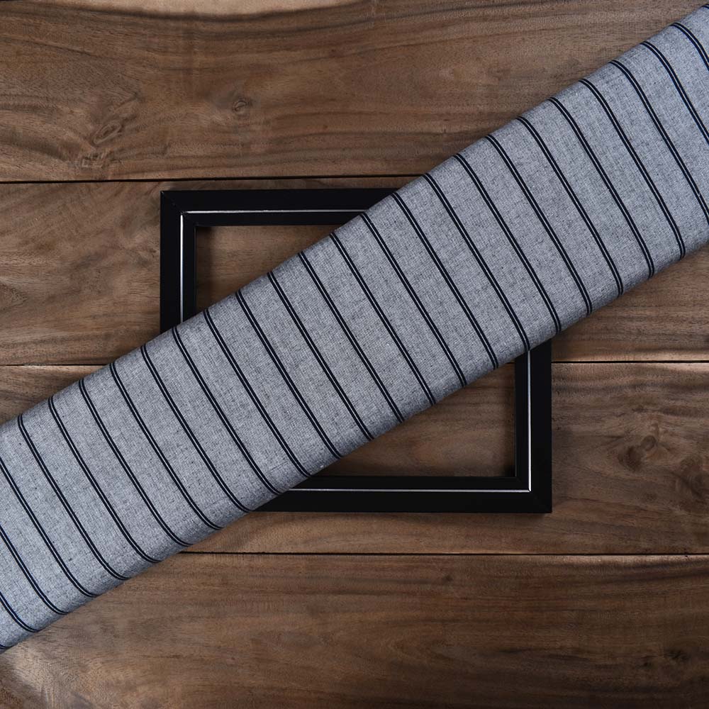 Stripe Black Grey Pure Cotton 120 GSM Handwoven Fabric