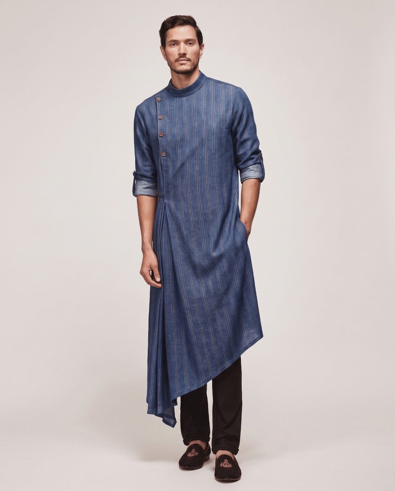 Draped Pleated Asymmetric Men's Kurta