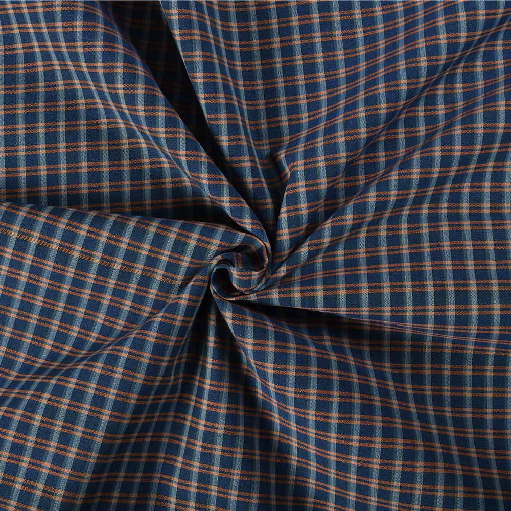 Check Blue Orange Pure Cotton 125 GSM Handwoven Fabric