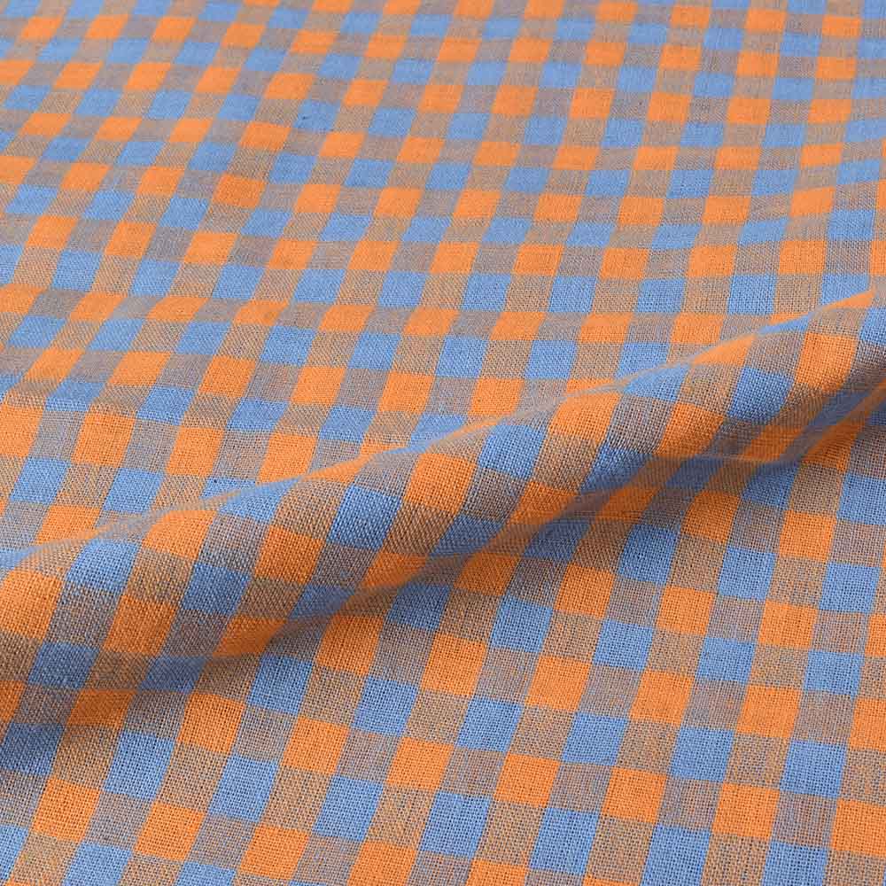 CHECK BLUE YELLOW PURE COTTON 95 GSM HANDWOVEN FABRIC