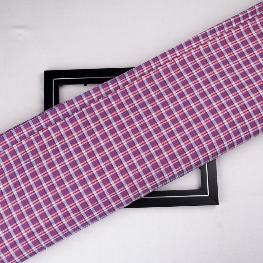 Check Purple Pure Cotton 110 GSM Handwoven Fabric