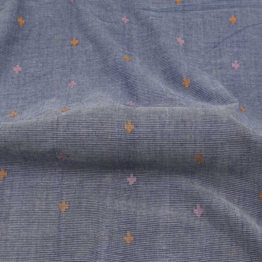 Geometric Stripe Blue Jamdani Pure Cotton 57 GSM Fabric