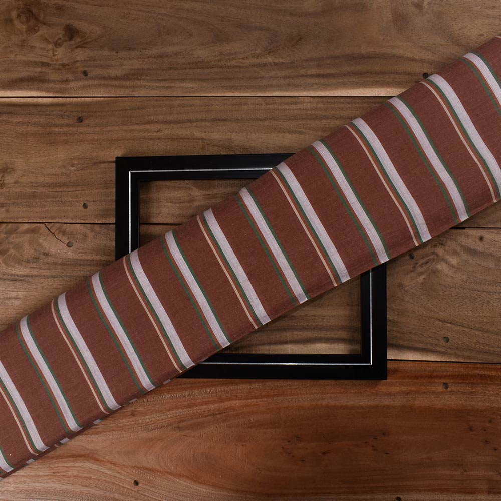 Stripe Brown Pure Cotton 75 GSM Handwoven Fabric
