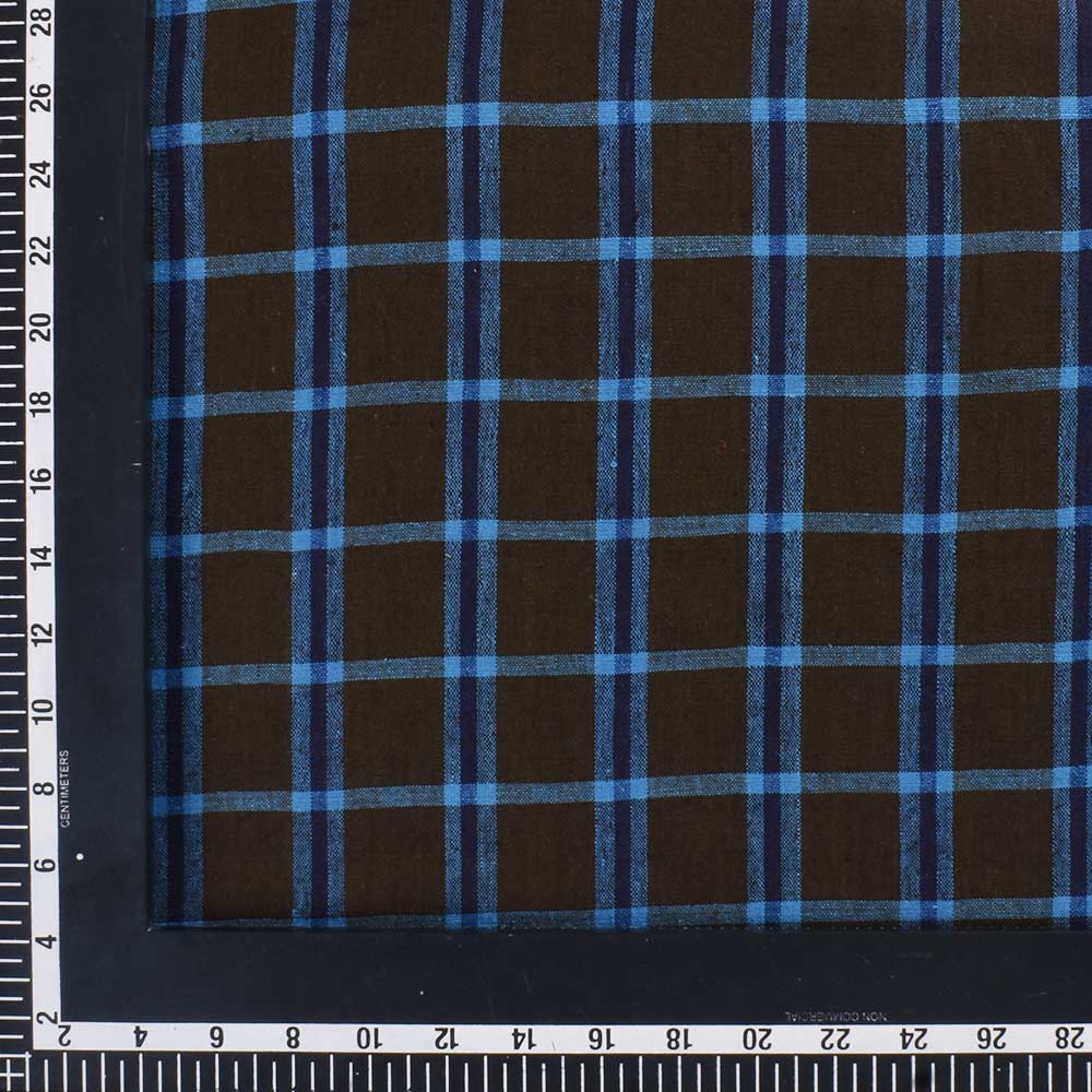 CHECK BROWN & BLUE COTTON KHADI 110 GSM HANDWOVEN FABRIC