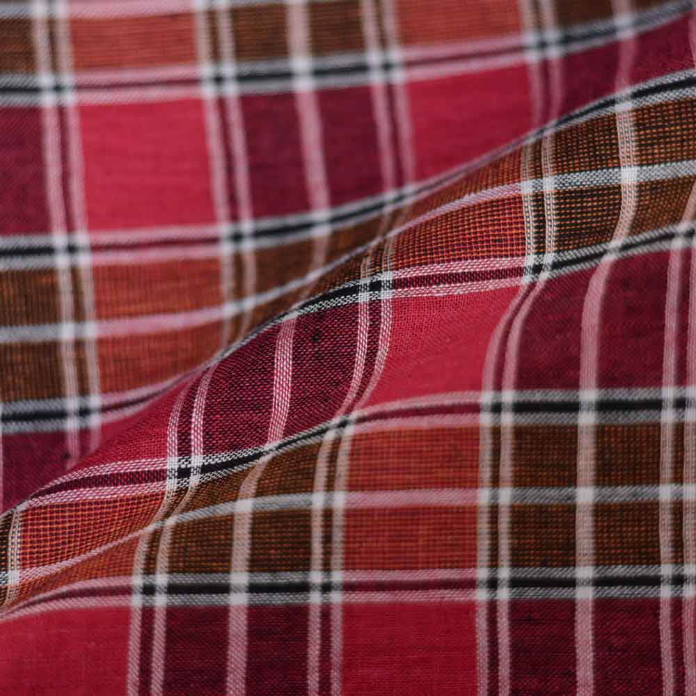 CHECK BROWN & RED PURE COTTON 95 GSM HANDWOVEN FABRIC