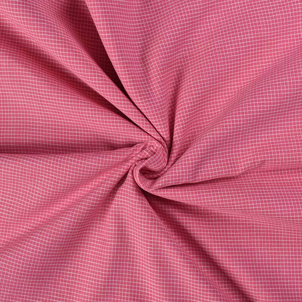 Check Pink White Pure Cotton 82 GSM Handwoven Fabric