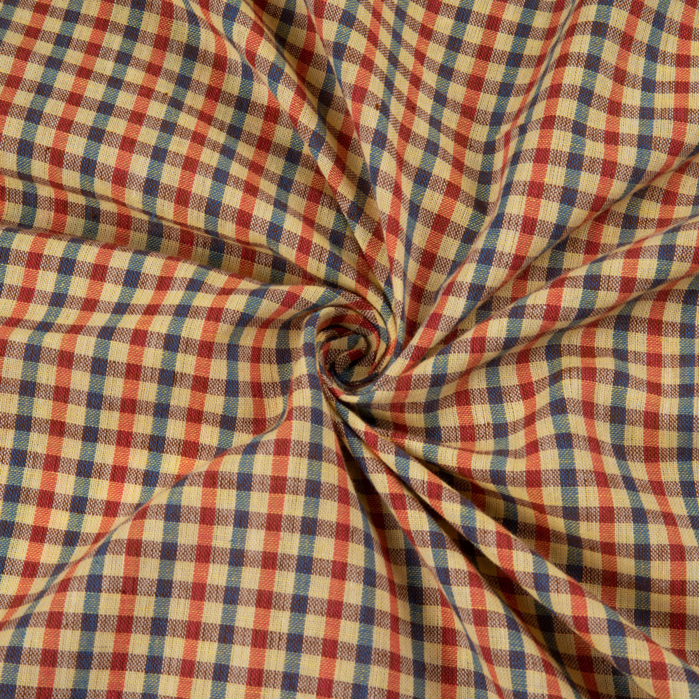 Check Multicolour Pure Cotton 90 GSM Handwoven Fabric 305