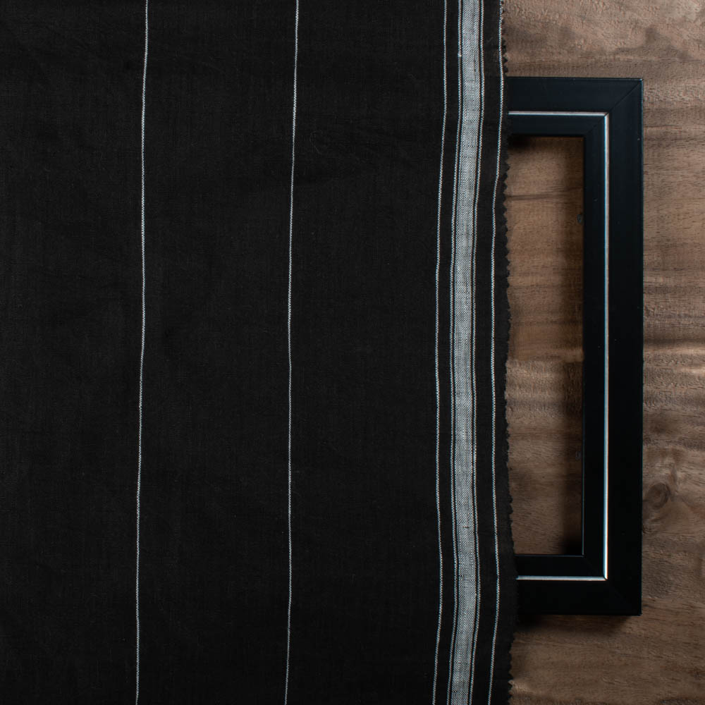 STRIPE BLACK PURE LINEN 121 GSM HANDWOVEN FABRIC