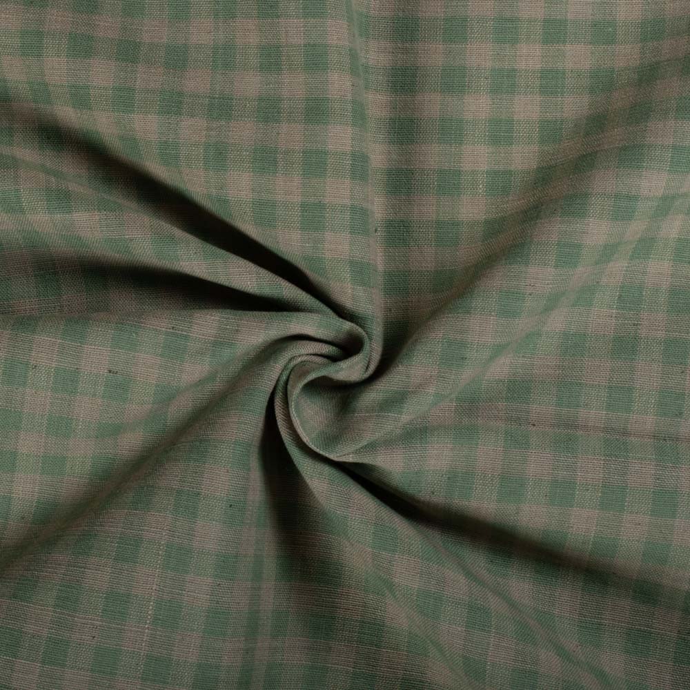 Check Beige and Green Natural Dye Pure Khadi 200 GSM Handwoven Fabric