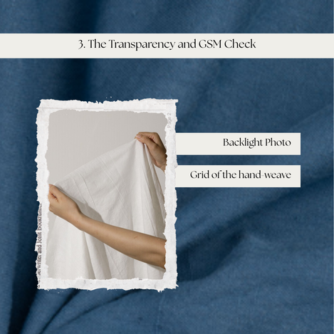 Lightweight khadi cotton fabric held against light showing irregular handwoven thread spacing