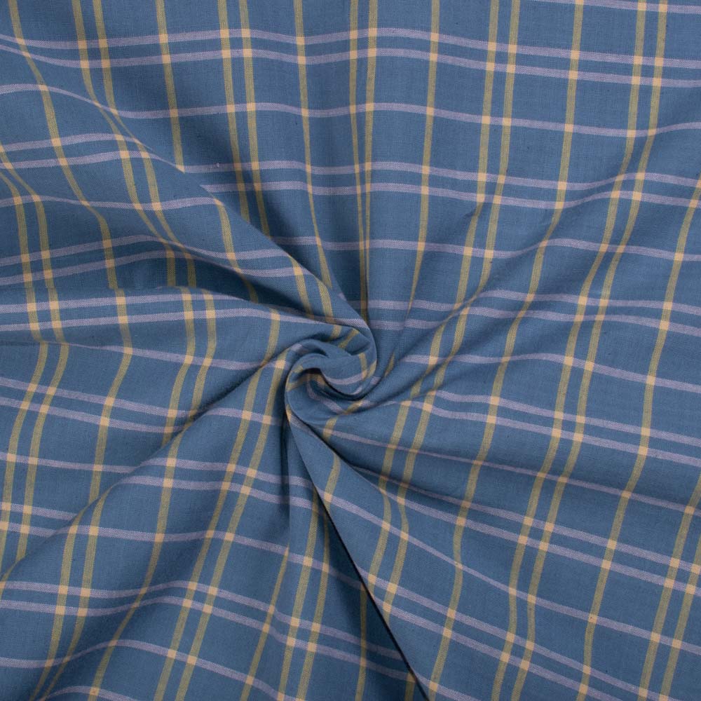 Check Blue Yellow and Pink Pure Cotton 100 GSM Handwoven Fabric