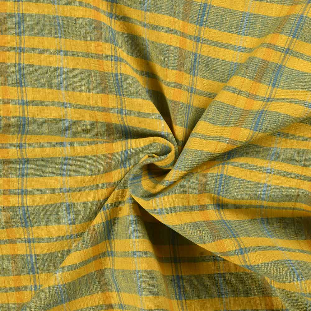 Check Yellow & Green Pure Cotton 95 GSM Handwoven Fabric