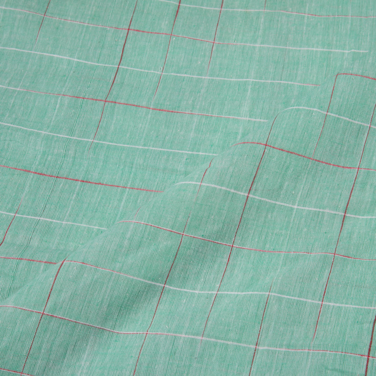 CHECK GREEN YARN TIE DYE 64 GSM PURE COTTON FABRIC