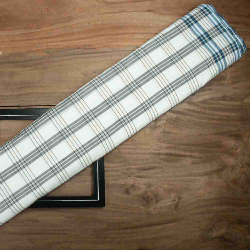 Check White Blue and Black Pure Cotton 105 GSM Handwoven Fabric