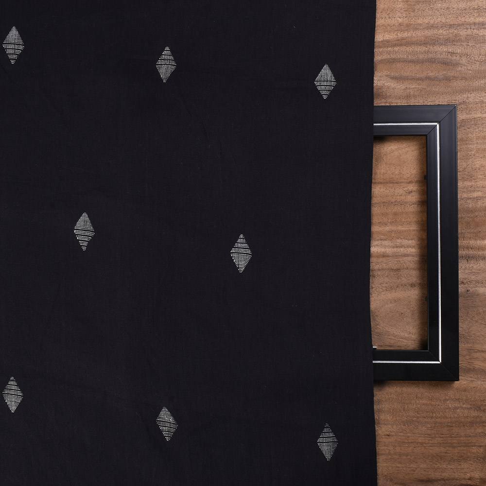 GEOMETRIC BLACK JAMDANI PURE COTTON 60 GSM FABRIC