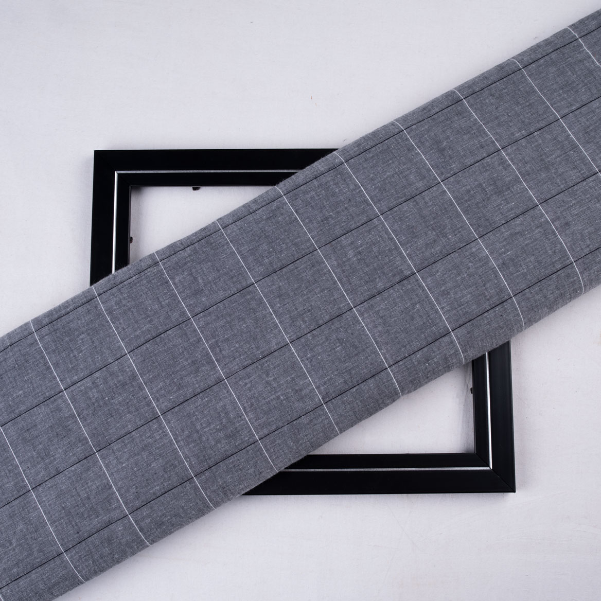 Check Grey Pure Cotton 58 GSM Handwoven Fabric