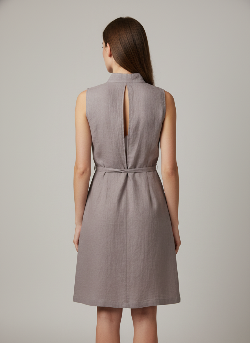 Hidden Button Short Dress with Back Slit
