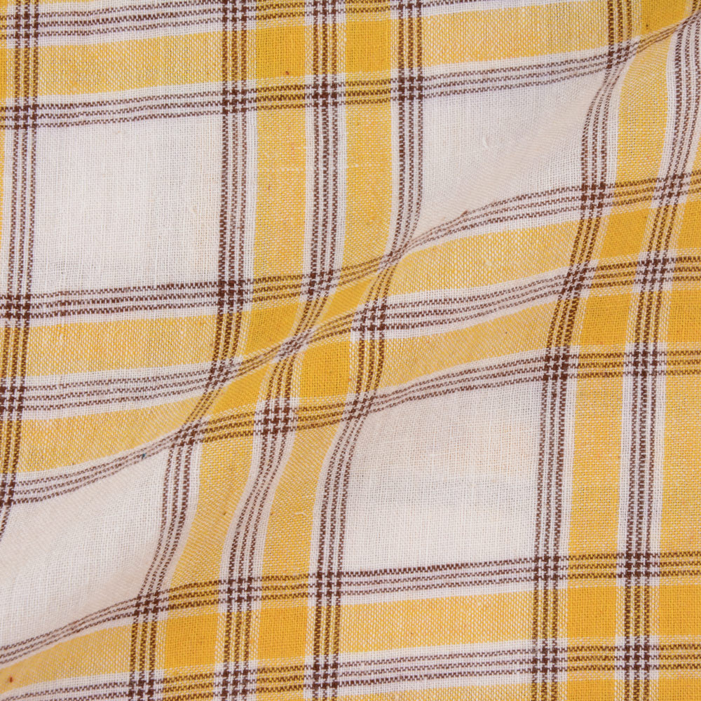 CHECK YELLOW & WHITE PURE COTTON 97 GSM HANDWOVEN FABRIC