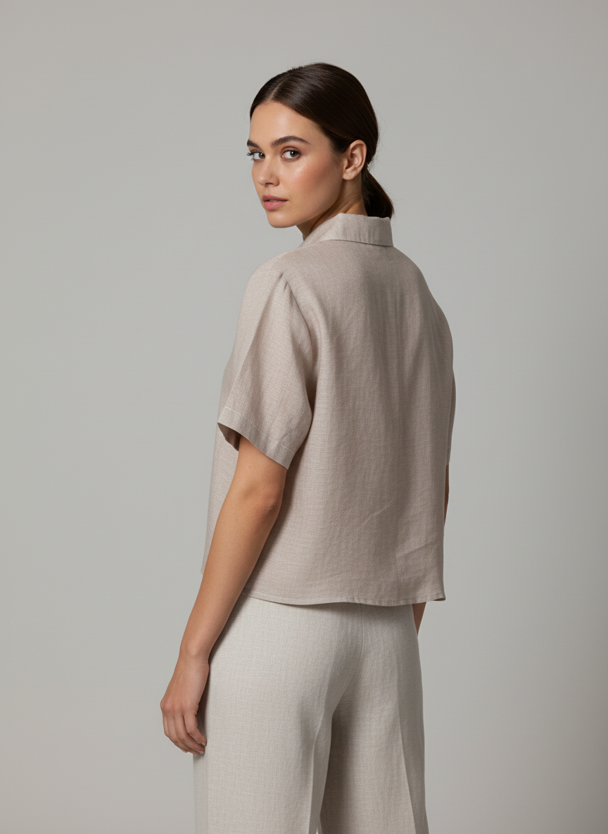 Crop Shirt With double side pocket -Short Sleeves-Center Placket 