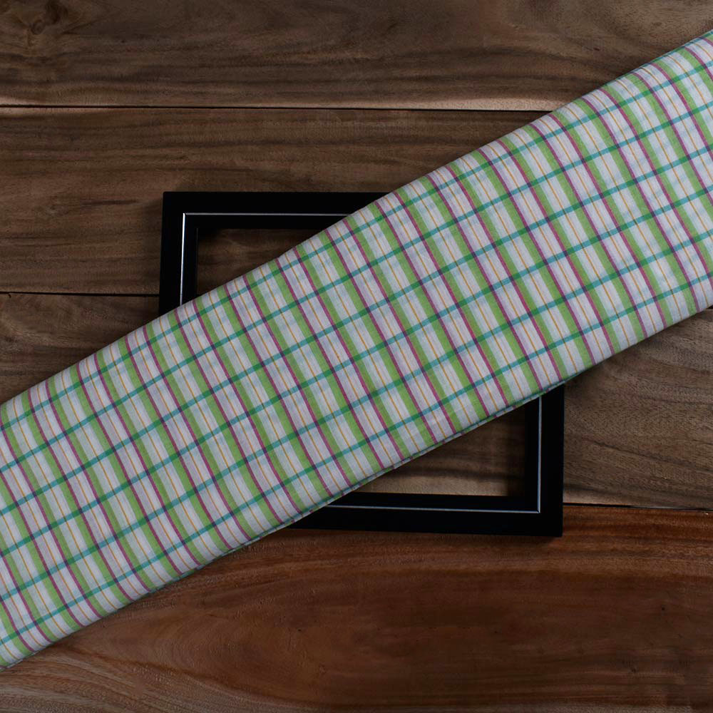 CHECK MULTI COLOR PURE COTTON 60 GSM HANDWOVEN FABRIC 348