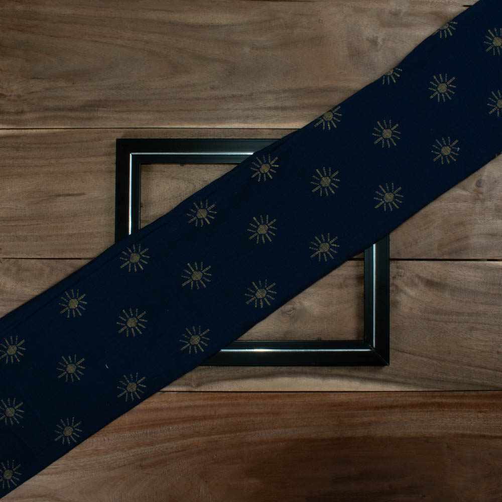 Geometric Navy Jamdani Pure Cotton 100 GSM Handwoven Fabric