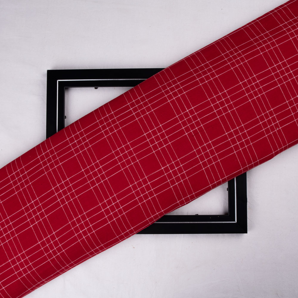 Check Red Pure Cotton 110 GSM Handwoven Fabric