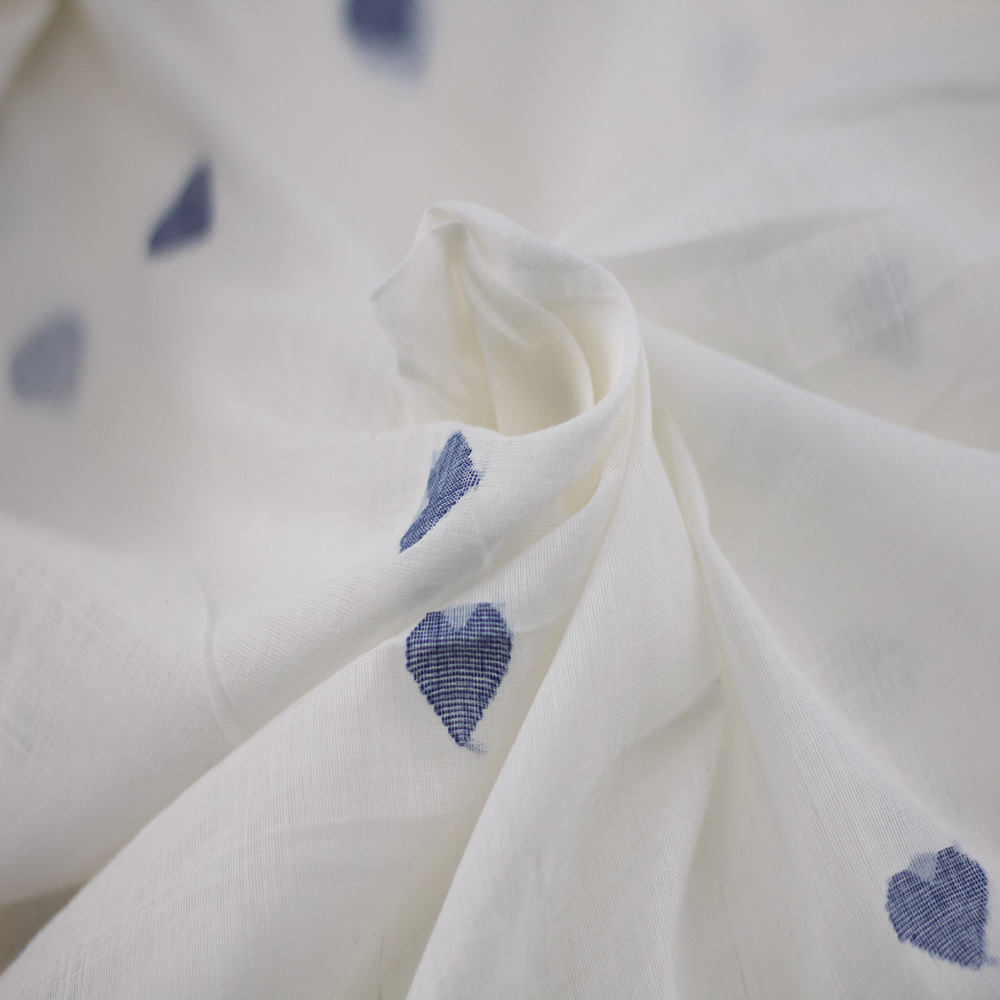 Geometric Heart Cream Jamdani Pure Cotton 55 GSM Fabric
