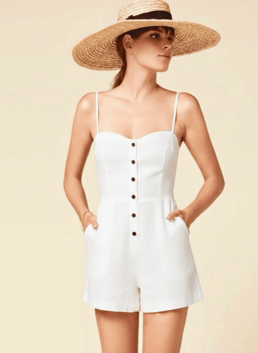 Spaghetti Sleeves Romper With Buttons