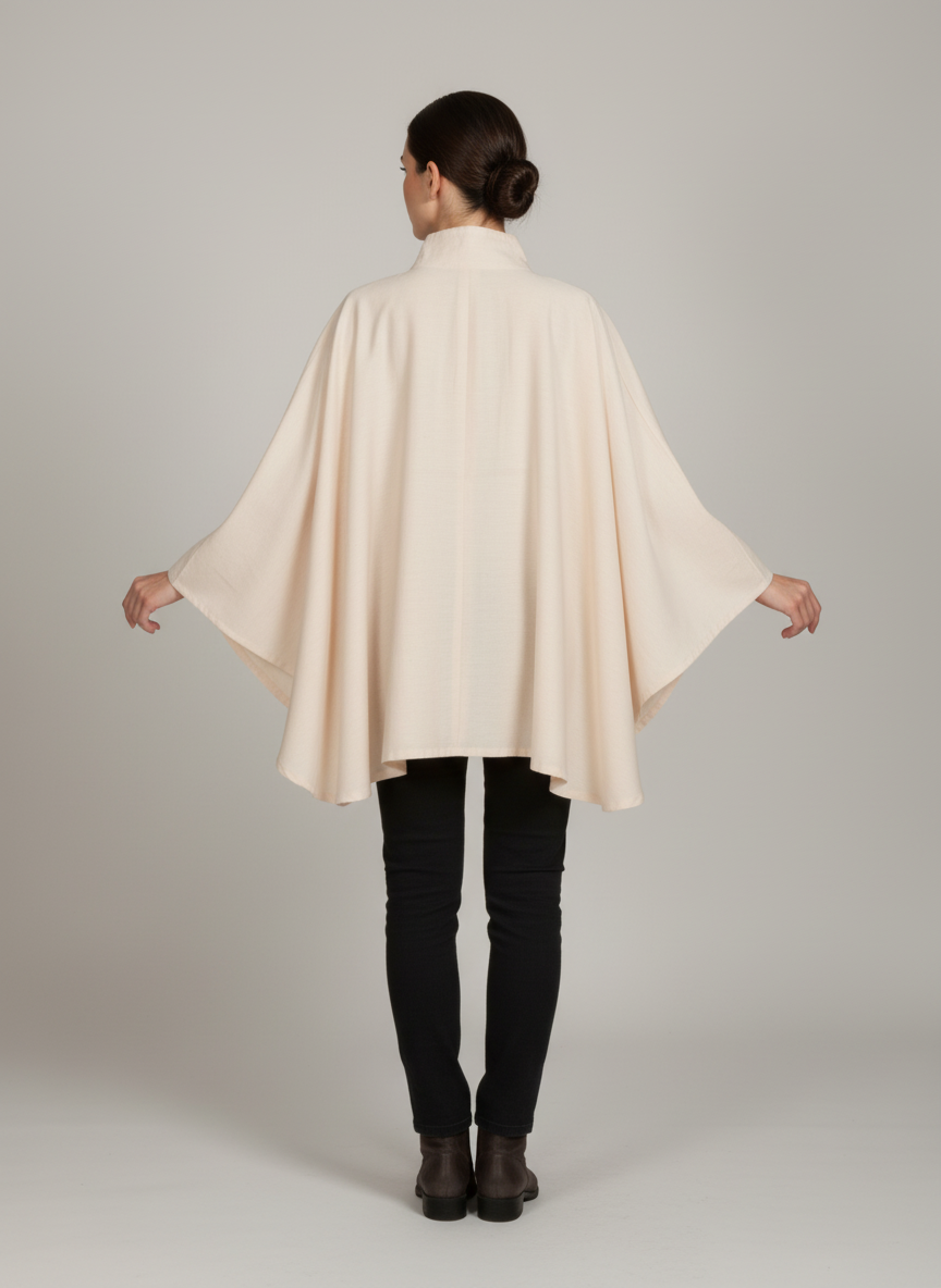 Ponchu Coat- Front Zipper With Turtle Collar